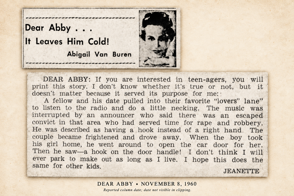 Dear Abby column about the hook man